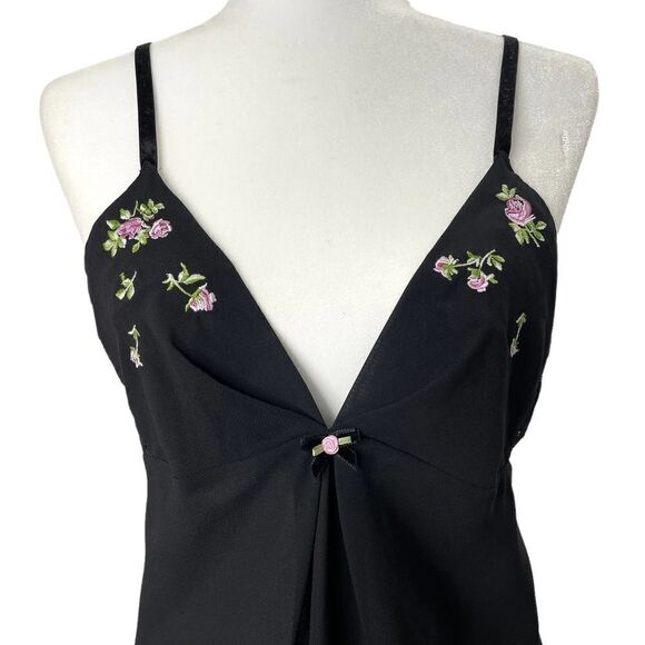 Oscar de‎ La Renta Pink Label Lace Embroidered Robe Chemise Set Sz S/M black - Picture 3 of 12